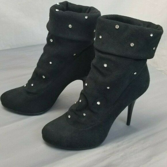 NINA Suede Studded Stilrtto Black Booties Sz 6 - Picture 2 of 7